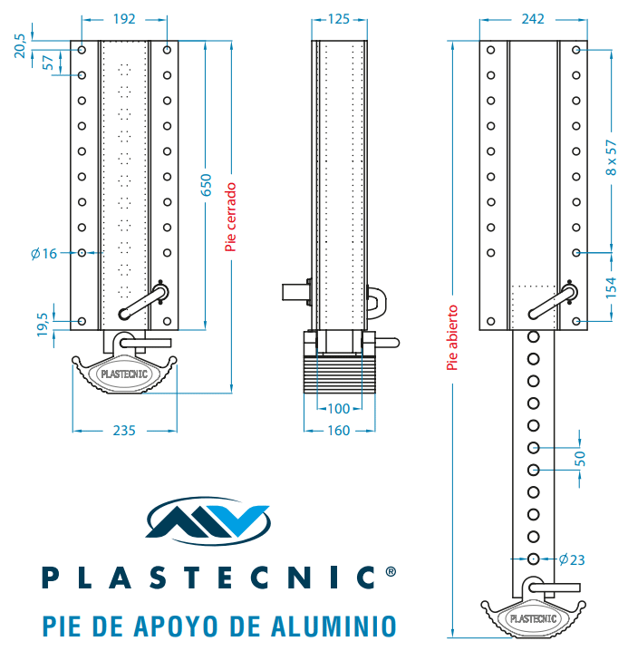 Dimensiones pie de apoyo